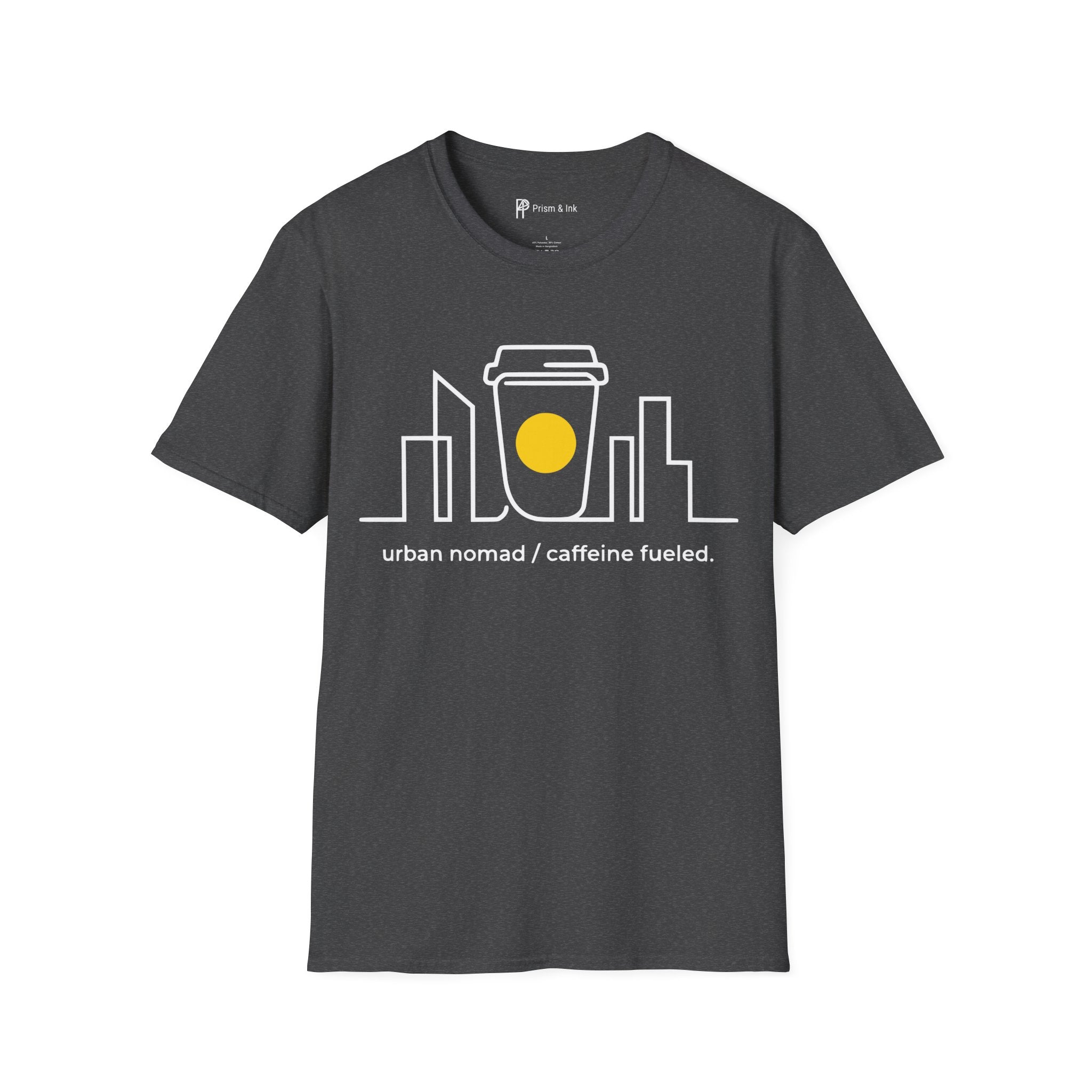 Urban Nomad T-Shirt — City Skyline and Caffeine Fuel