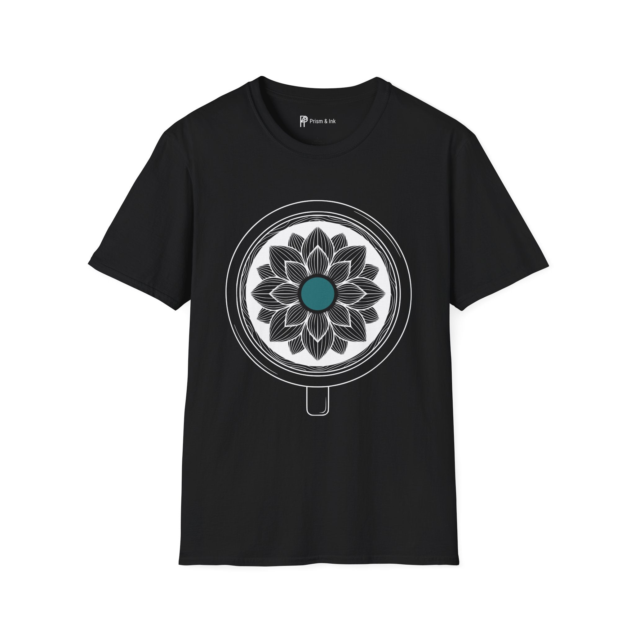 Caffeine Bloom T-Shirt — Mandala Lotus Coffee Cup Silhouette