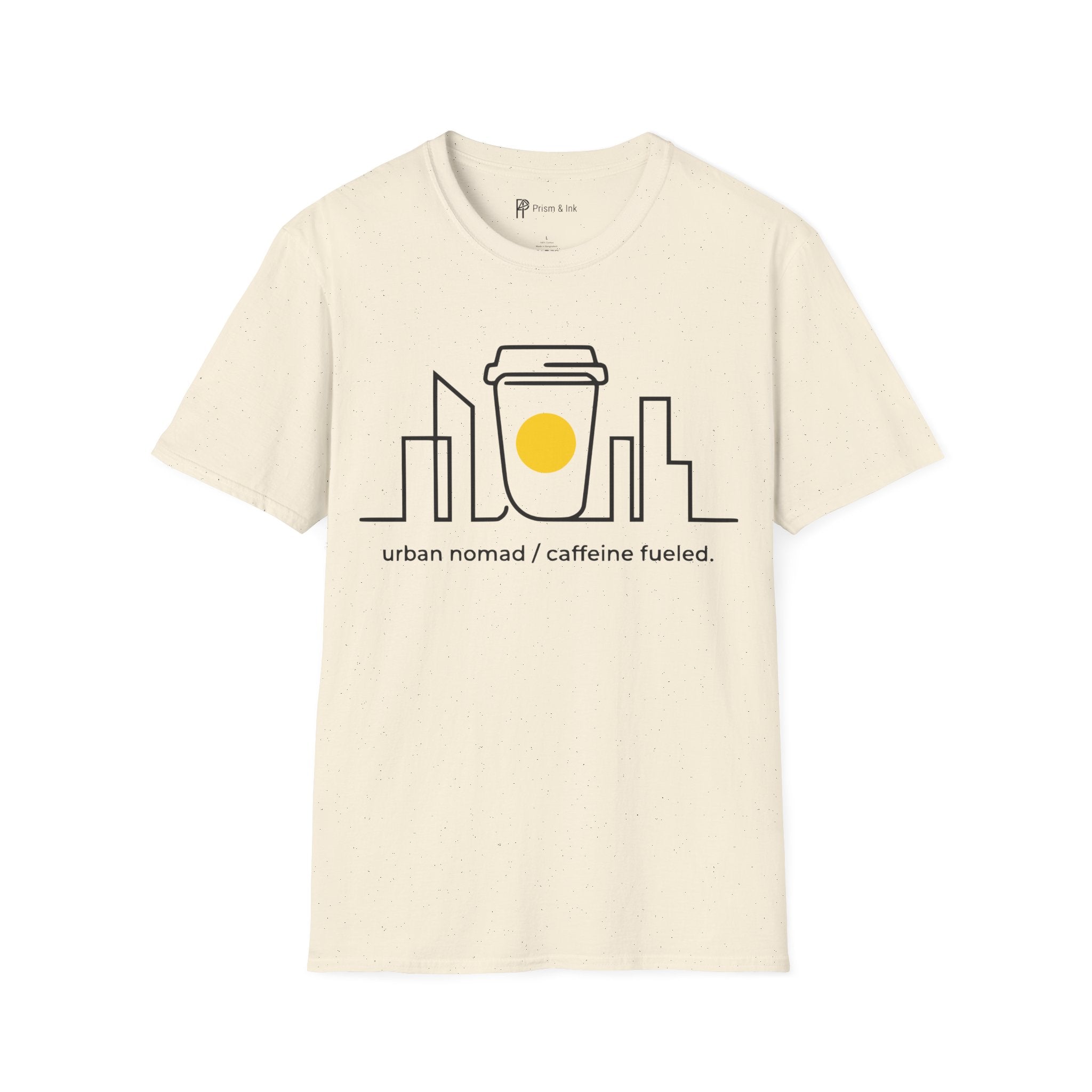 Urban Nomad T-Shirt — City Skyline and Caffeine Fuel