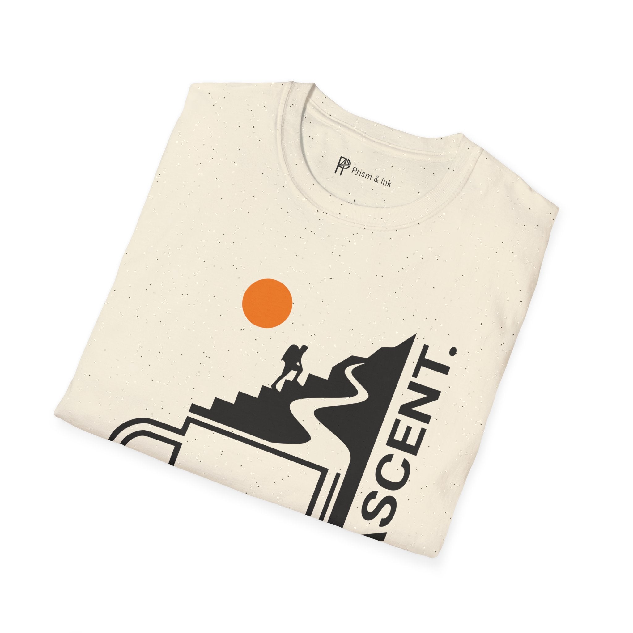 The Ascent T-Shirt — Coffee Cup Mountain Stairs and Hiker