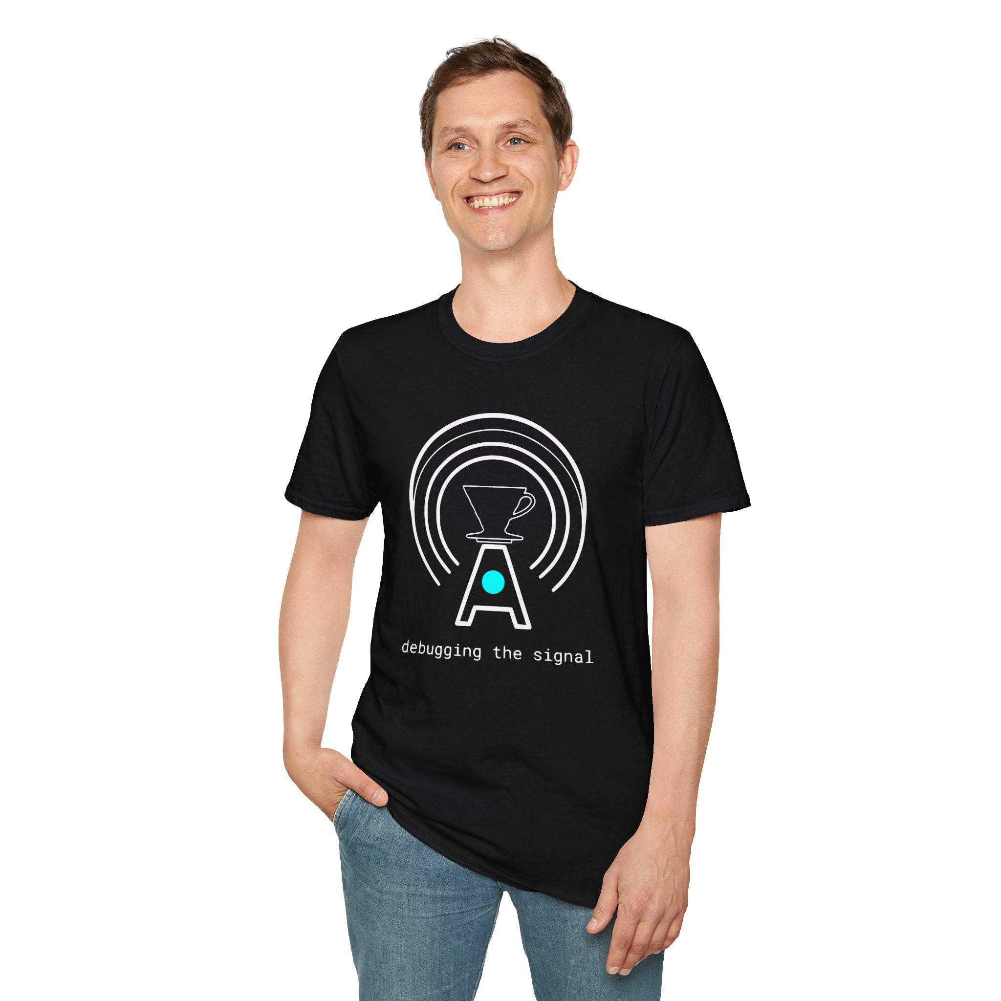 Debugging The Signal T-Shirt — Minimalist Antenna & Coffee Filter Art