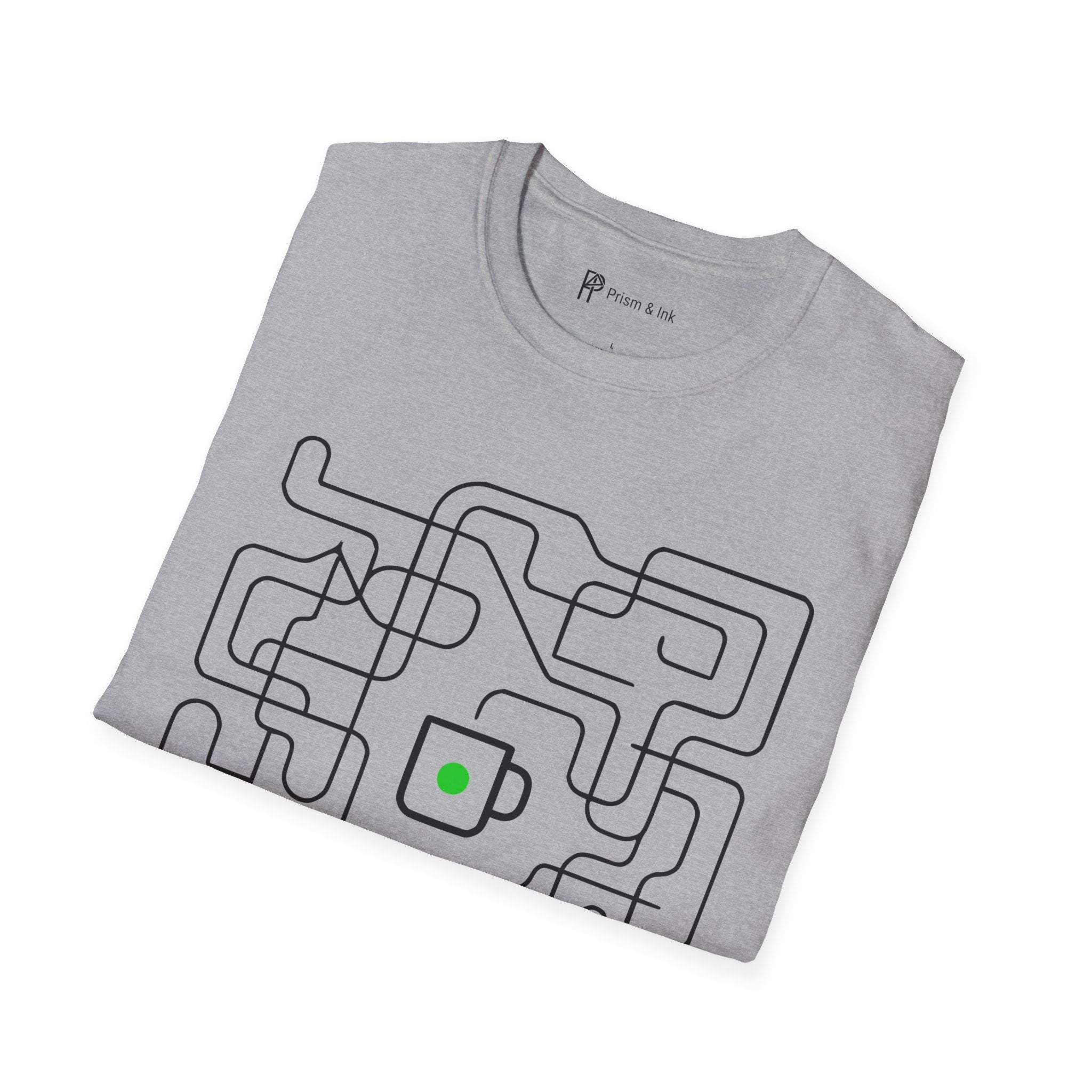 Life is a Maze Coffee T-Shirt — Minimalist Path to Home & Caffeine Art