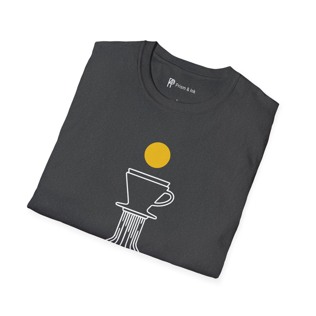 Street Level Brew T-Shirt — Pour-Over Dripper and Crosswalk Silhouette
