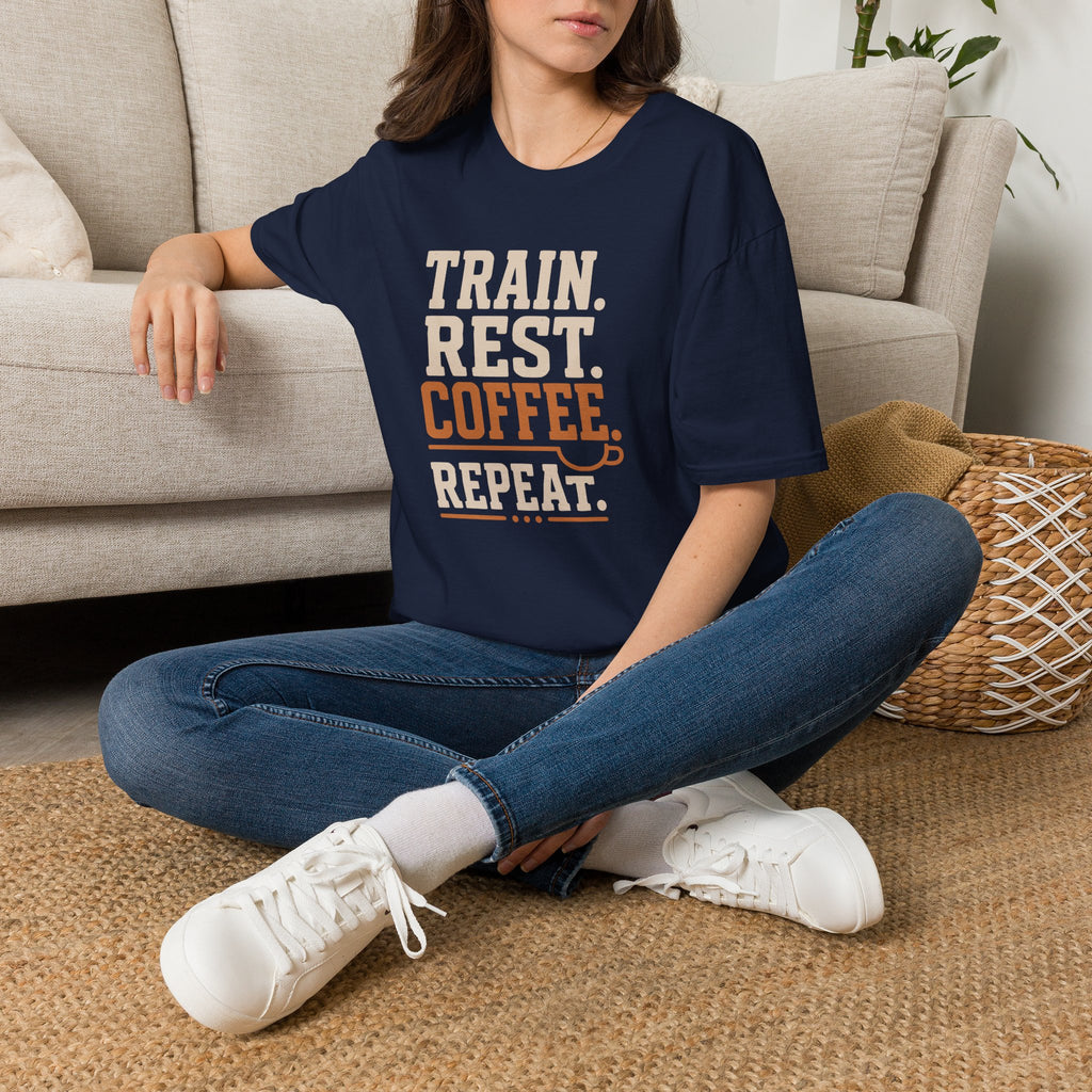 Train Rest Coffee Repeat Minimalist Gym Coffee T-Shirt