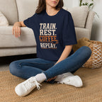 Train Rest Coffee Repeat Minimalist Gym Coffee T-Shirt