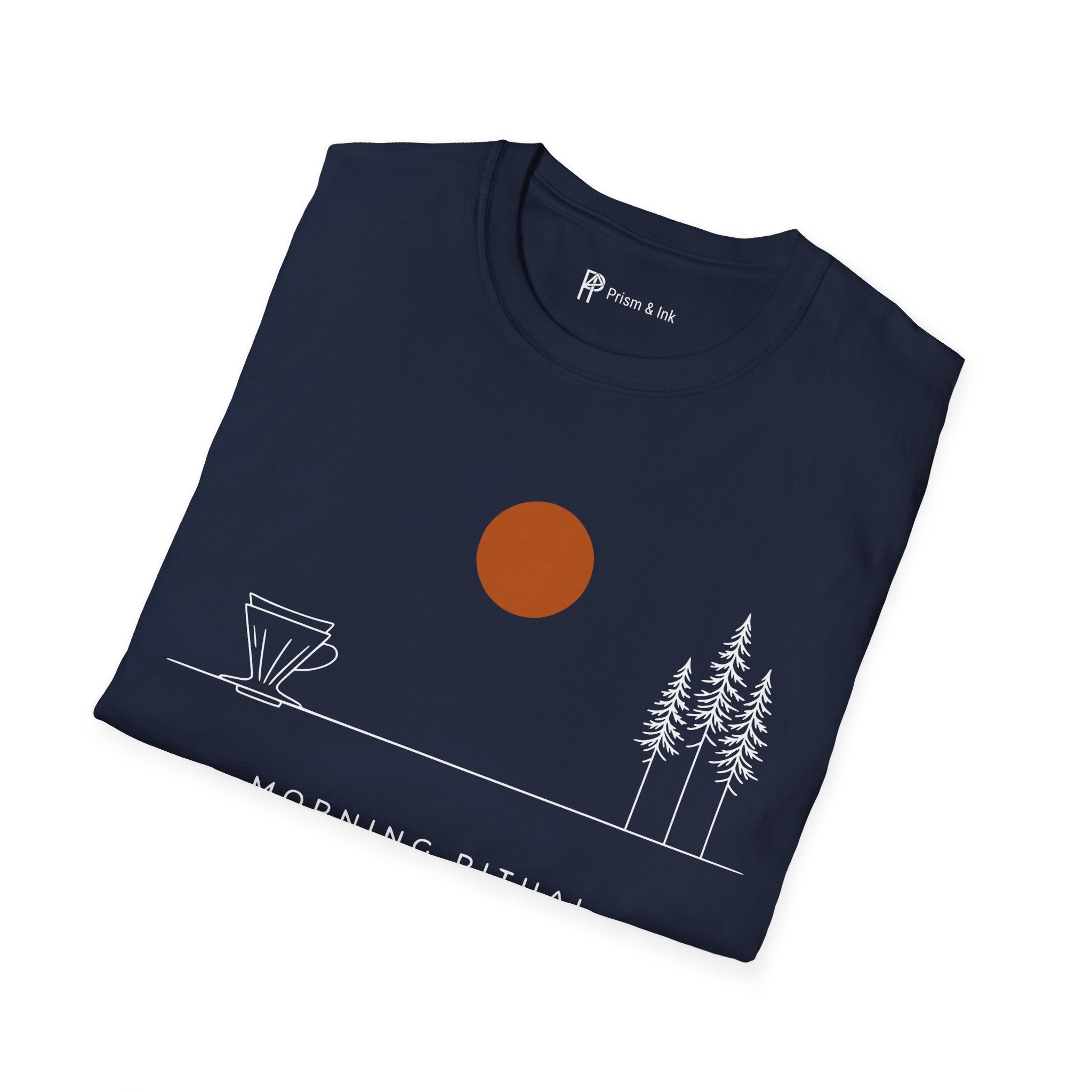 Morning Ritual T-Shirt — Minimalist Pour-Over and Forest Horizon