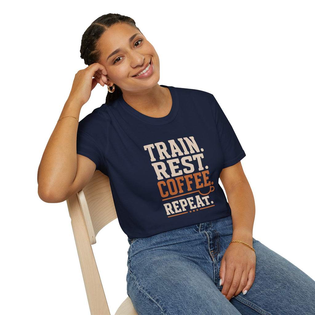 Train Rest Coffee Repeat Minimalist Gym Coffee T-Shirt