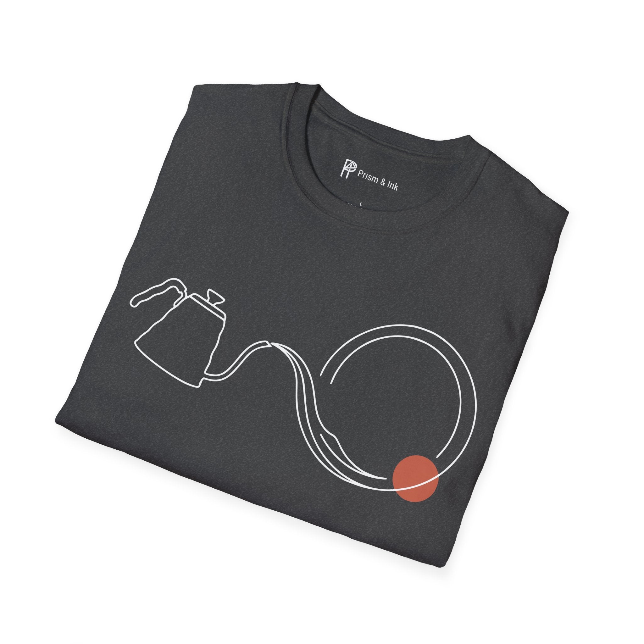Fluid Brew T-Shirt — Minimalist Gooseneck Kettle and Flowing Circle