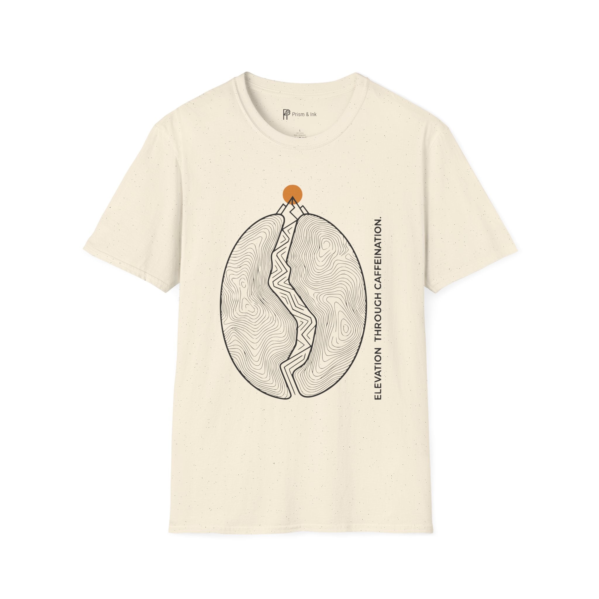 Caffeination Elevation T-Shirt — Topographic Bean and Mountain Peak