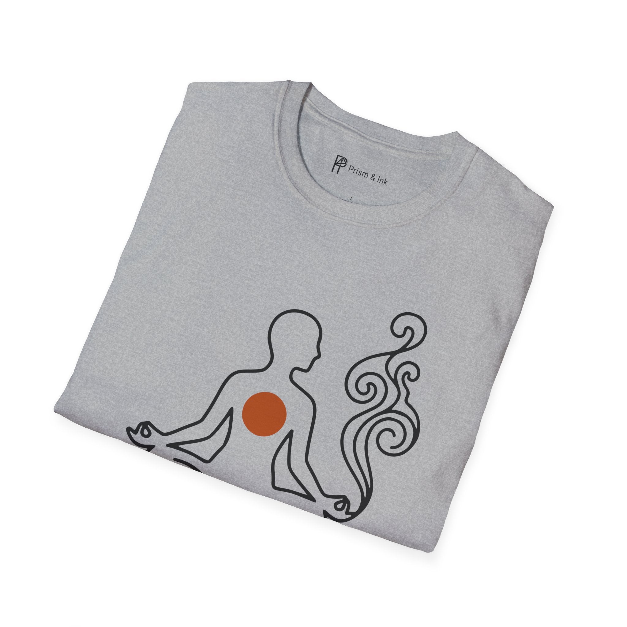 Breathe, Brew, Begin T-Shirt — Minimalist Zen Meditation & Coffee Art