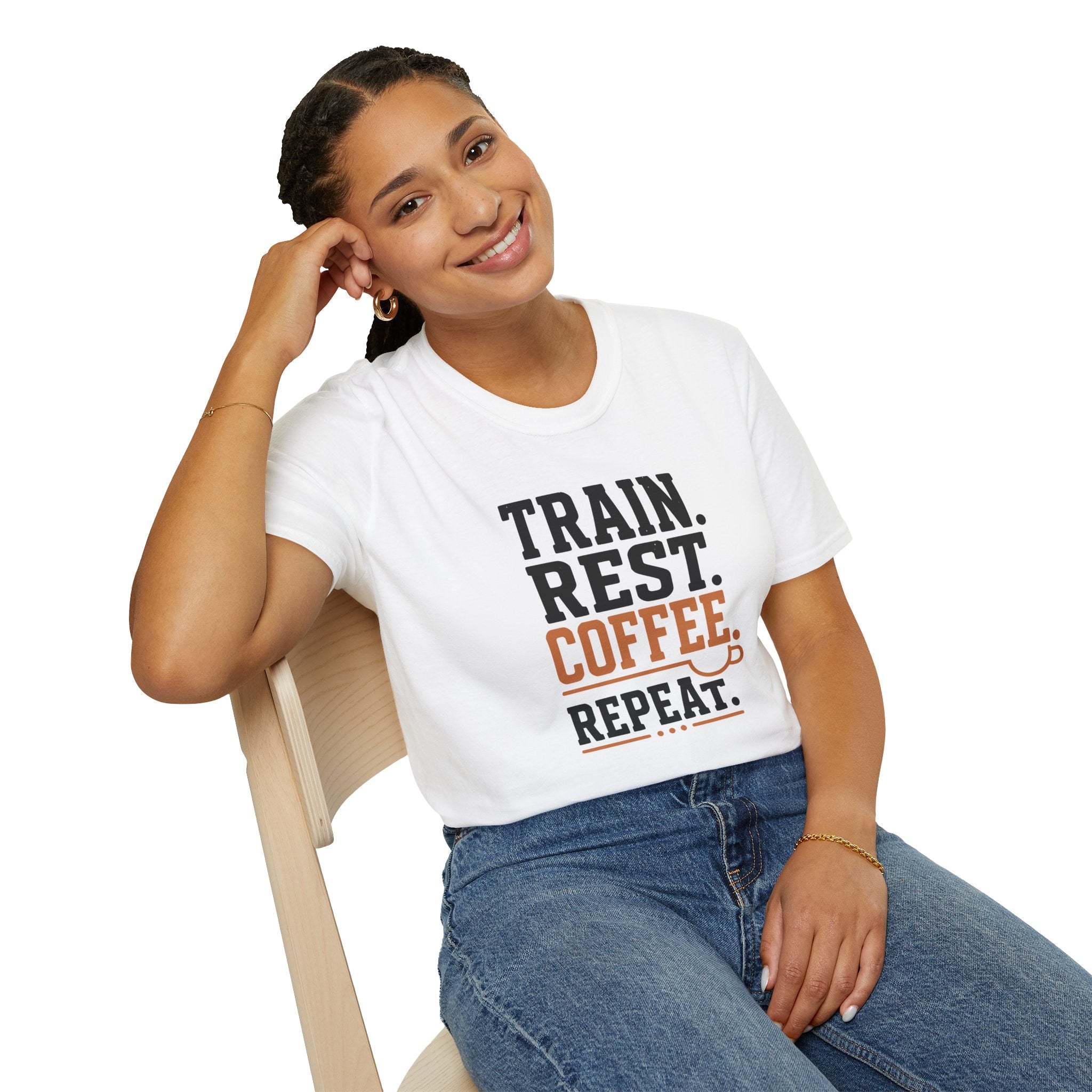 Train Rest Coffee Repeat Minimalist Gym Coffee T-Shirt