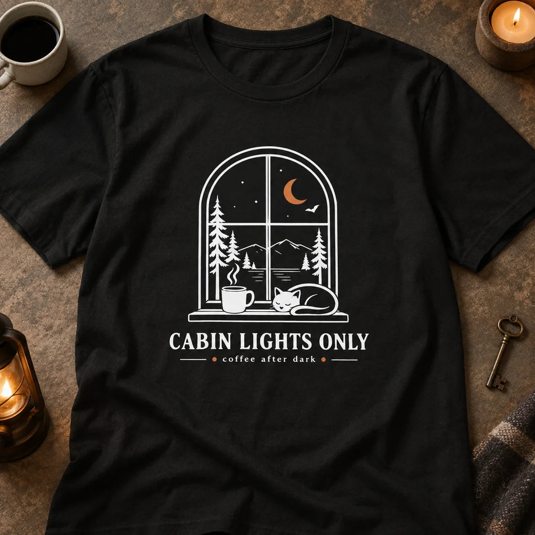 Cabin Lights Only Cat Coffee After Dark T-Shirt