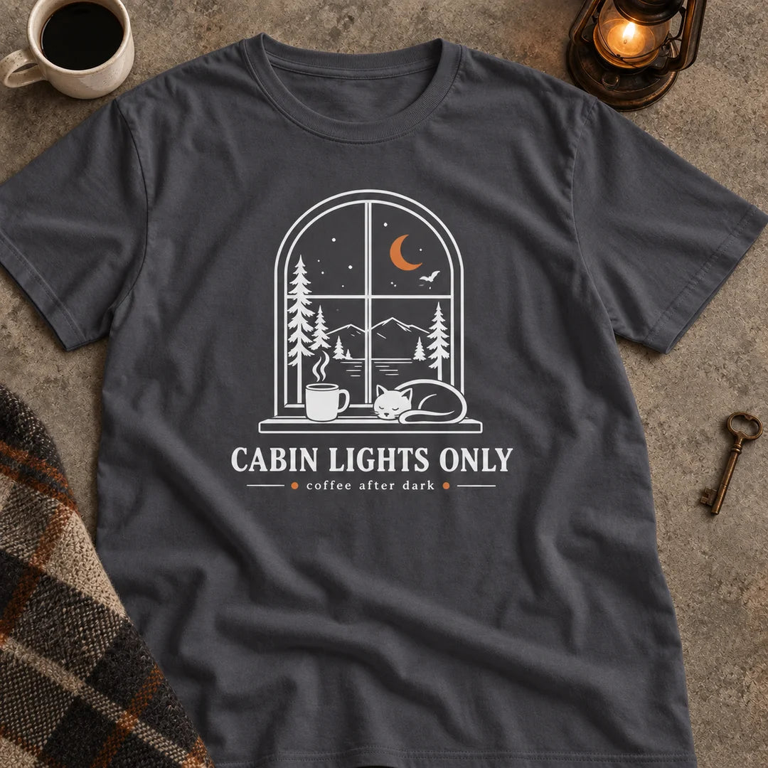 Cabin Lights Only Cat Coffee After Dark T-Shirt