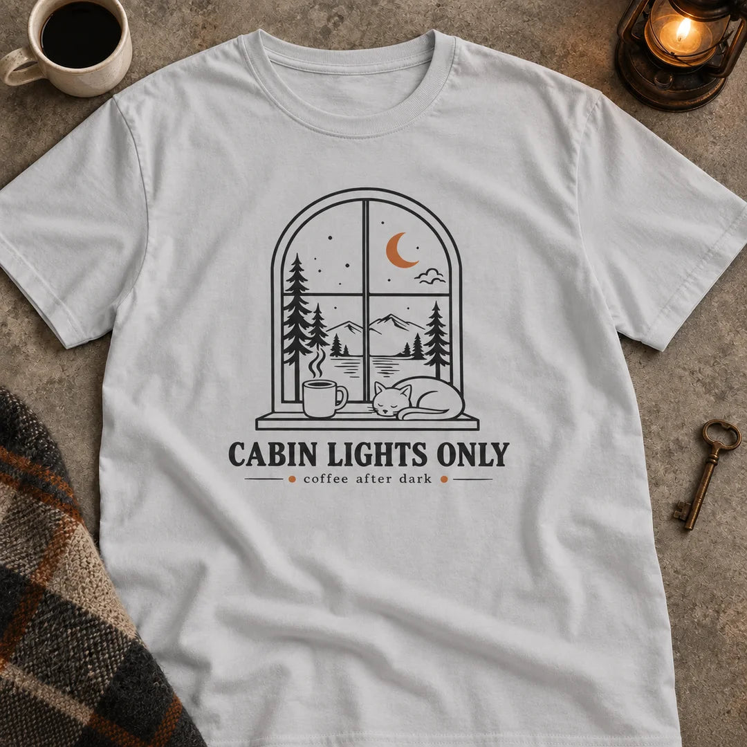 Cabin Lights Only Cat Coffee After Dark T-Shirt