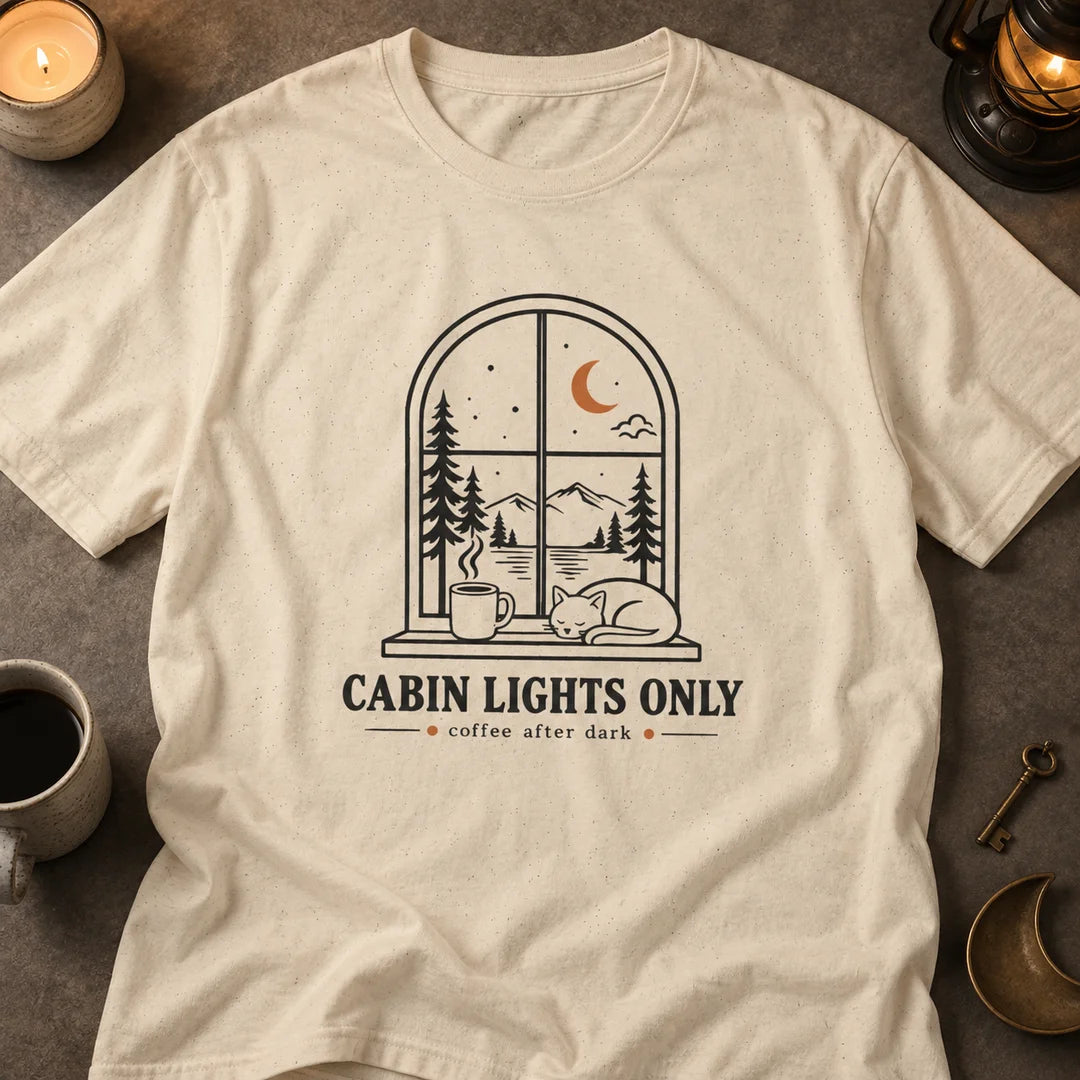 Cabin Lights Only Cat Coffee After Dark T-Shirt