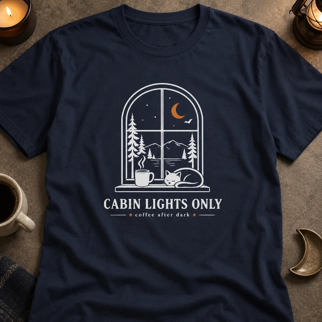Cabin Lights Only Cat Coffee After Dark T-Shirt
