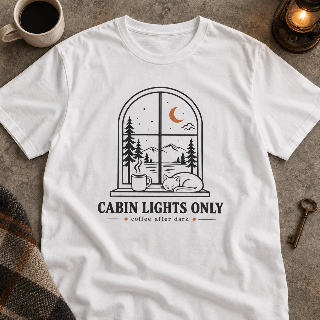 Cabin Lights Only Cat Coffee After Dark T-Shirt