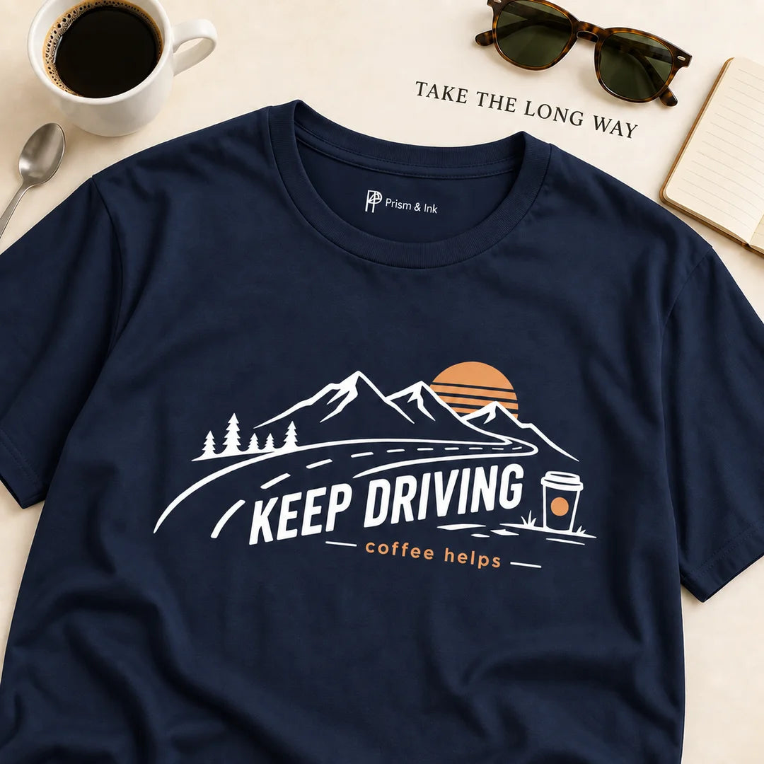 Keep Driving Mountain Road Trip Coffee T-Shirt