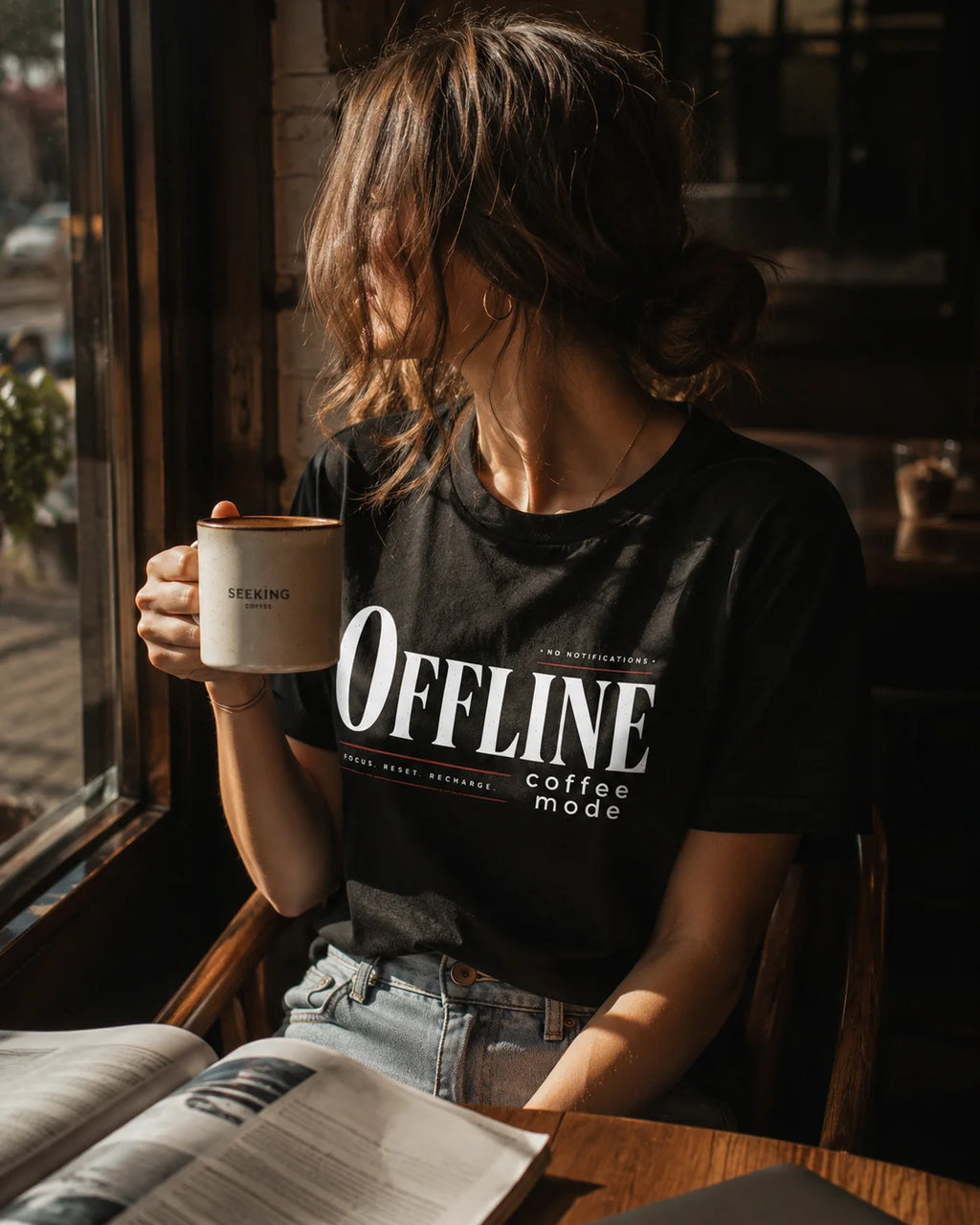OFFLINE Coffee Mode System Reset Focus T-Shirt