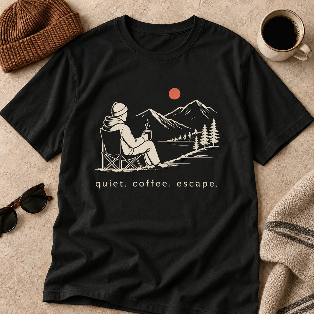 Quiet Coffee Escape Mountain Camping T-Shirt