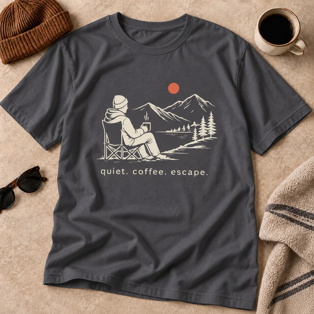 Quiet Coffee Escape Mountain Camping T-Shirt