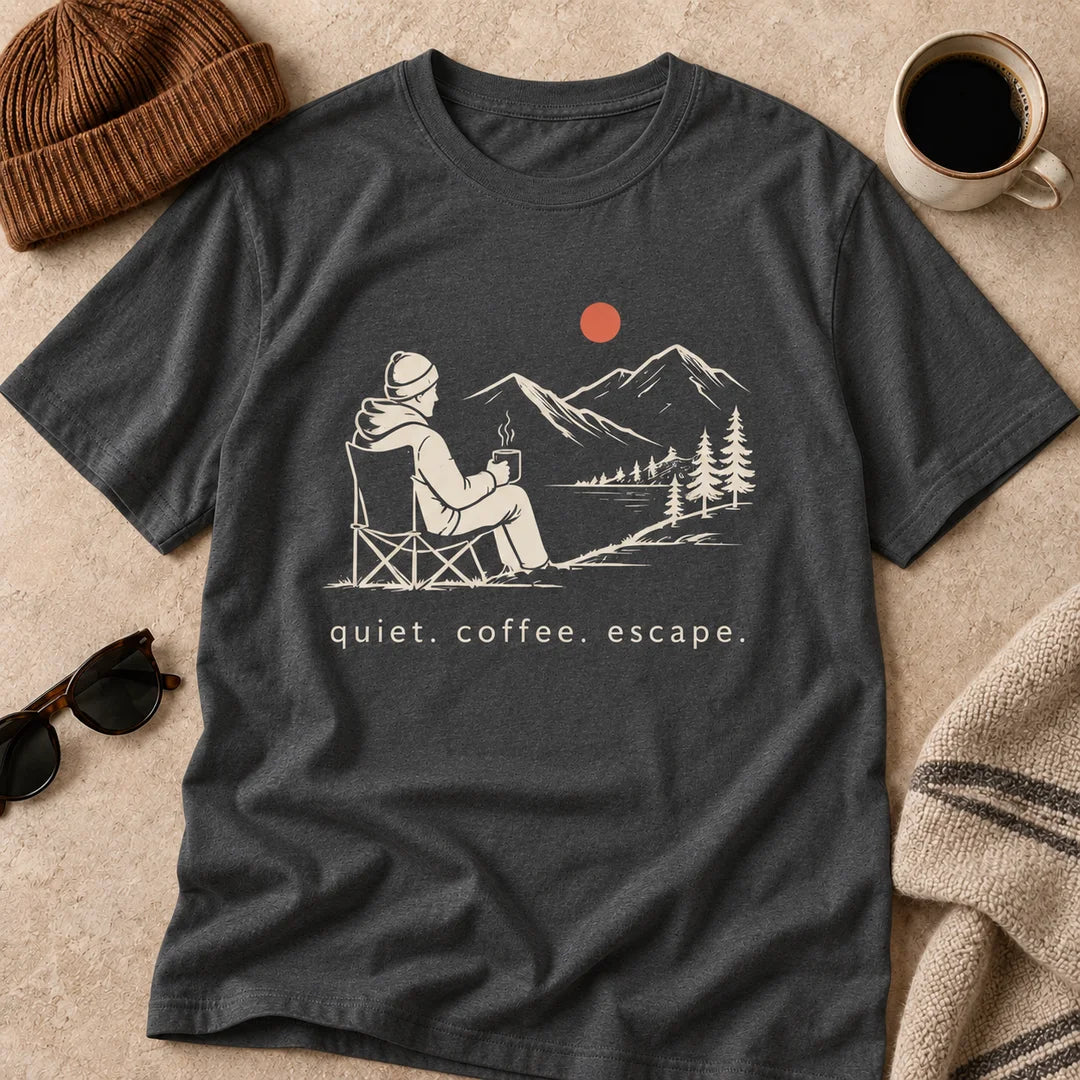 Quiet Coffee Escape Mountain Camping T-Shirt