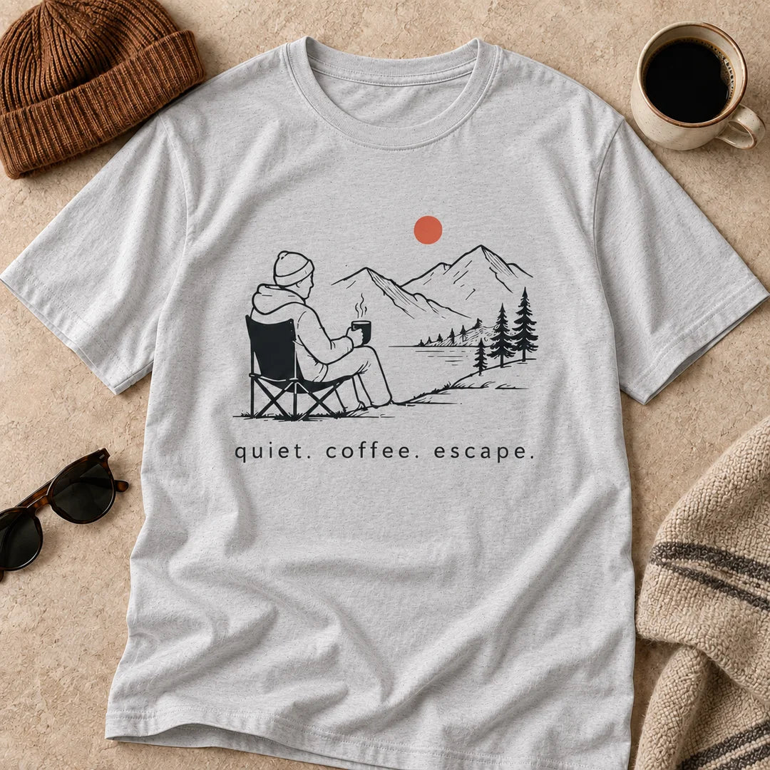 Quiet Coffee Escape Mountain Camping T-Shirt