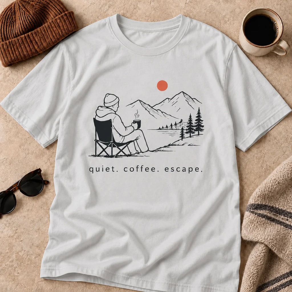 Quiet Coffee Escape Mountain Camping T-Shirt