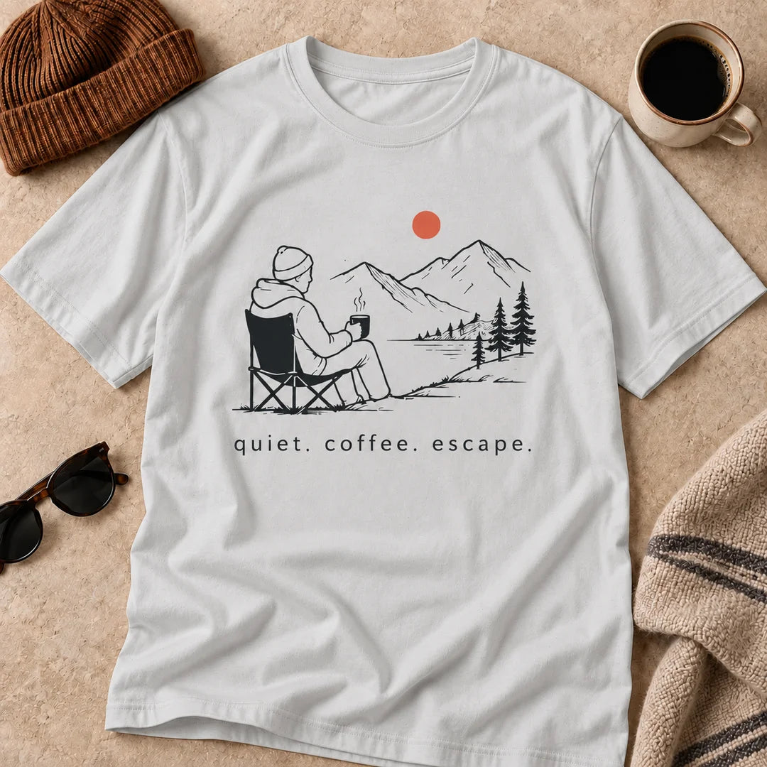 Quiet Coffee Escape Mountain Camping T-Shirt