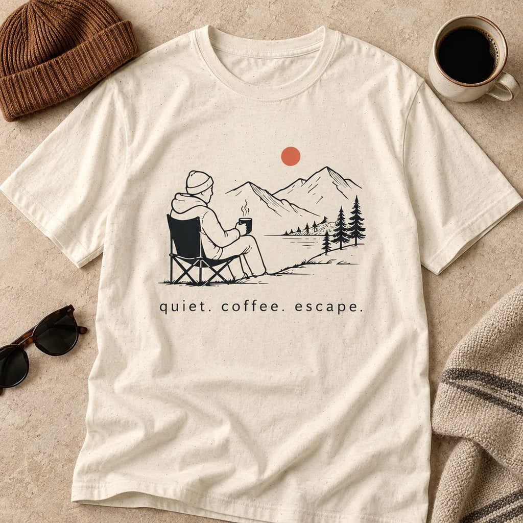 Quiet Coffee Escape Mountain Camping T-Shirt