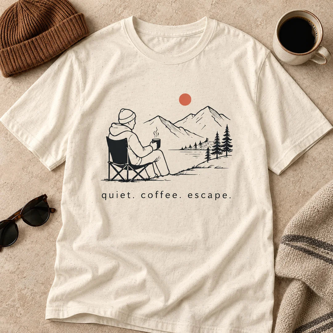 Quiet Coffee Escape Mountain Camping T-Shirt