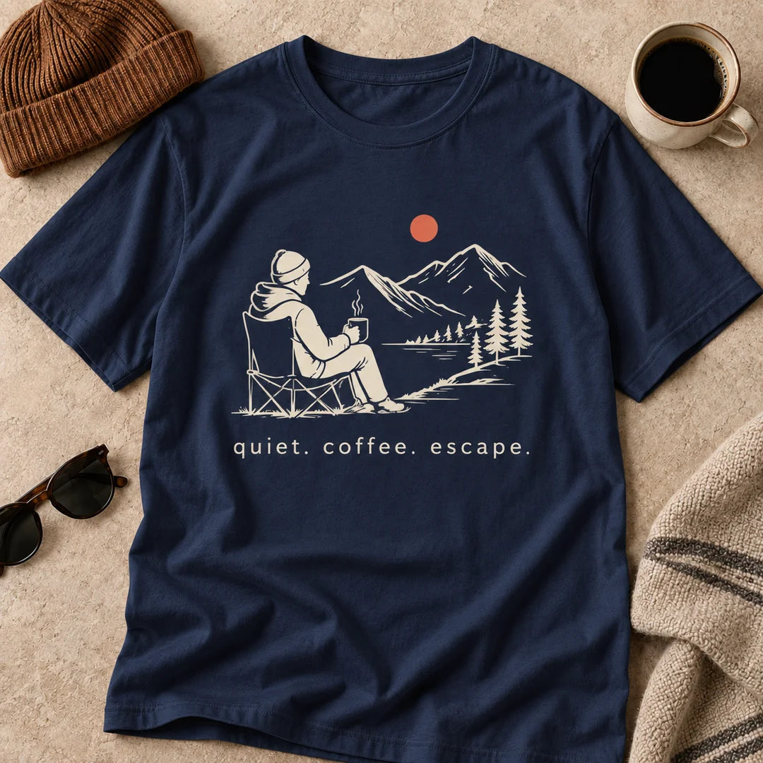 Quiet Coffee Escape Mountain Camping T-Shirt