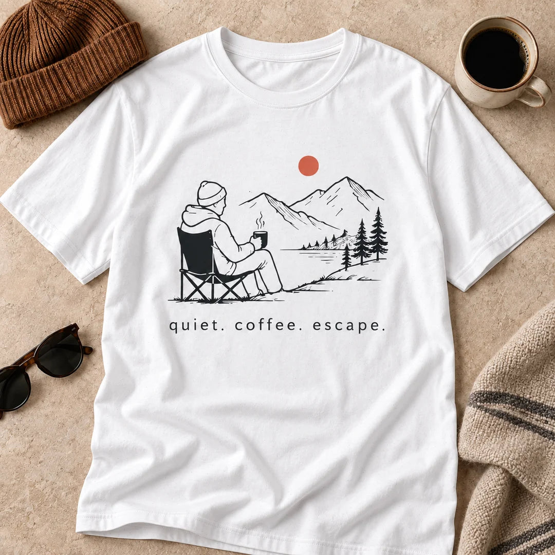 Quiet Coffee Escape Mountain Camping T-Shirt